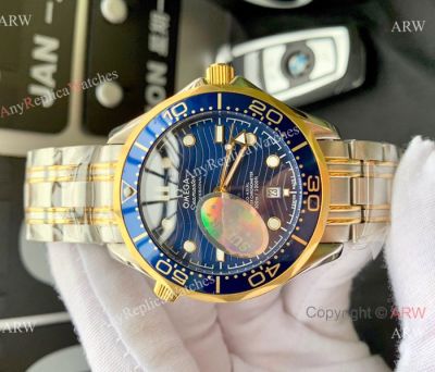 Omega Seamaster DIVER 300M Swiss 8500 Watches Two Tone Blue Dial